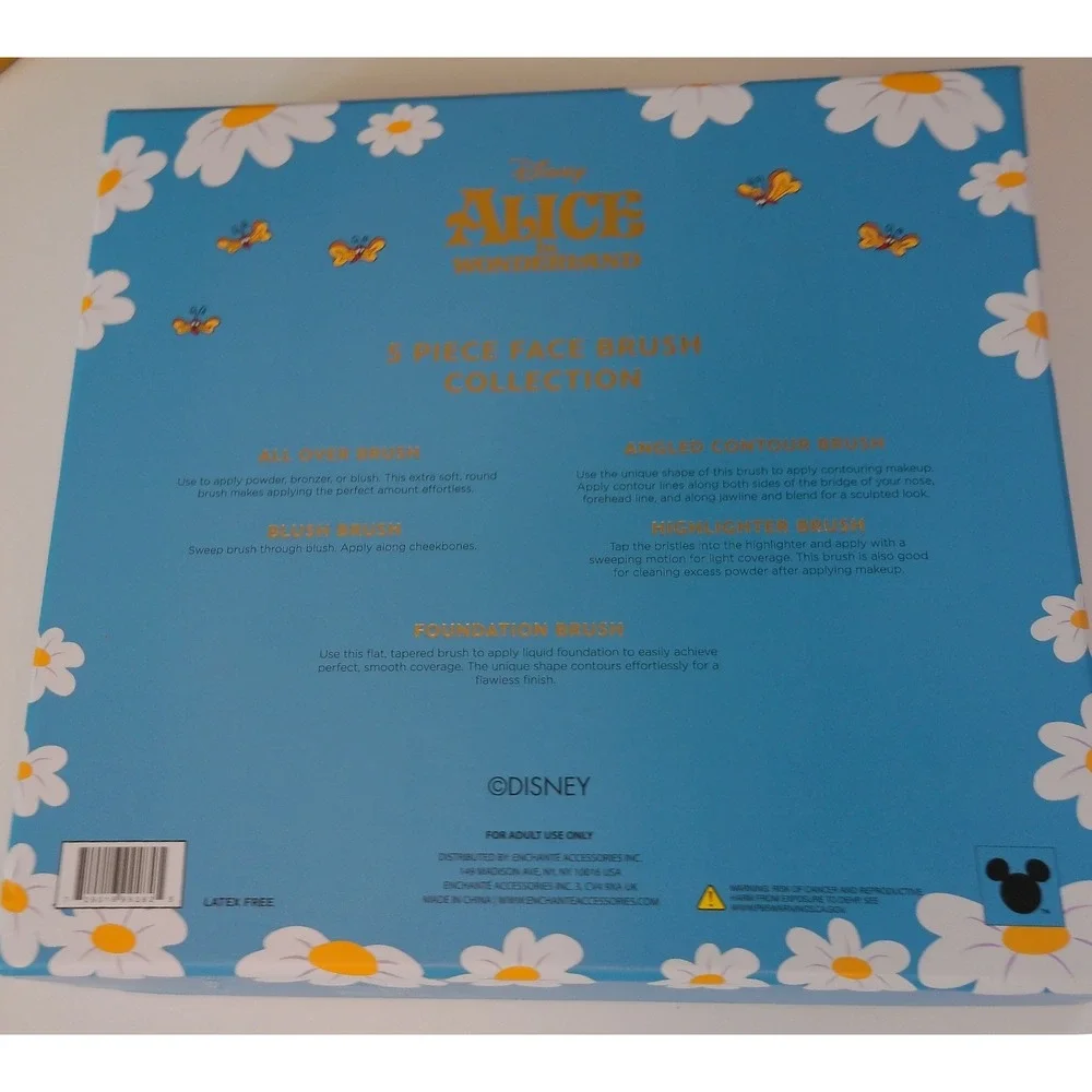 Disney Alice in Wonderland 5-Piece Face Makeup Brush Set Collection NEW
